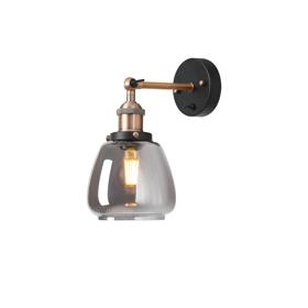 DK1150  Cawdor Wall Light, 1 Light E27, Antique Copper/Black/Smoke Jar Glass